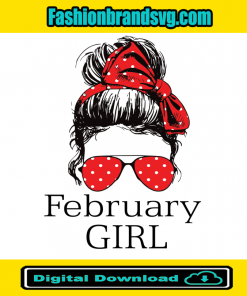 February Girl Red Bandana Sunglass Face Girls Birthday Svg