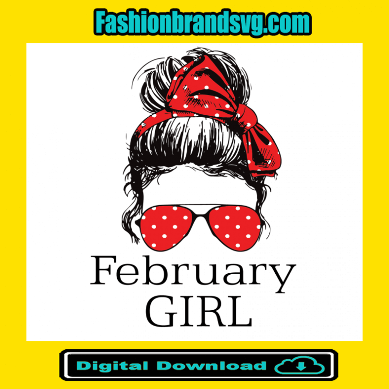 February Girl Red Bandana Sunglass Face Girls Birthday Svg