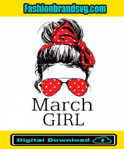 March Girl Red Bandana Sunglass Face Girls Birthday Svg