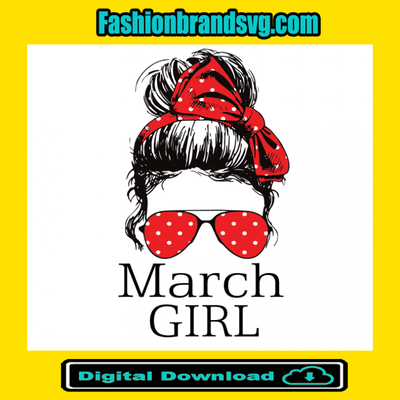 March Girl Red Bandana Sunglass Face Girls Birthday Svg