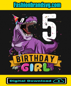 Purple T Rex 5th Birthday Girl Svg