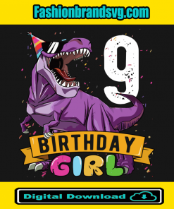 Purple T Rex 9th Birthday Girl Svg