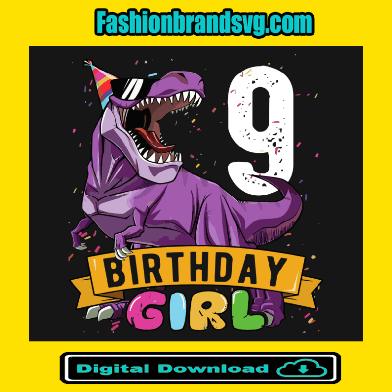 Purple T Rex 9th Birthday Girl Svg