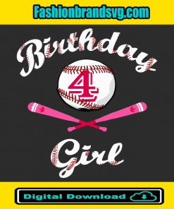 Baseball 4th Birthday Girl Svg