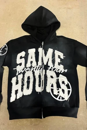 Man Clothes Letter Print Retro Oversized Hoodie Women Y2K Street Hip Hop Harajuku Casual Zipper Sweatshirt Women ropa hombre - black, S