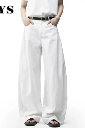 Men's White Baggy Machete Wide-Leg Jeans Daily Casual Denim Pants Solid Business Ladies' Balloon Pants High Street Men's Clothes