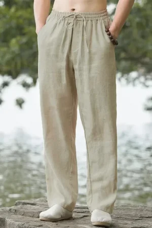 Men's Beach Pants Joggers Streetwear Cotton Linen Sweatpants Casual Pants Hawaiian Vacation Loose Summer Long