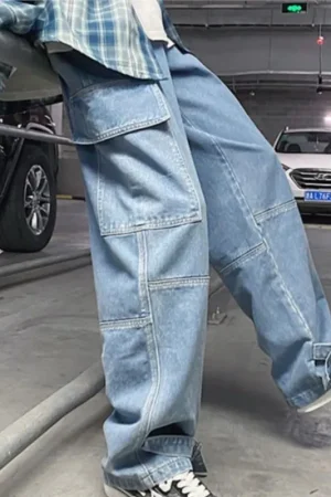 Cargo jeans Men Loose Straight Baggy Men's Jeans Mopping pants hip hop Streetwear Skateboard Neutral denim Wide Leg Denim pants